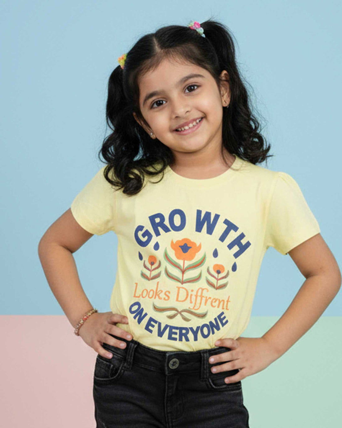 Girls' Graphic Print Crew Neck T-Shirt - Yellow