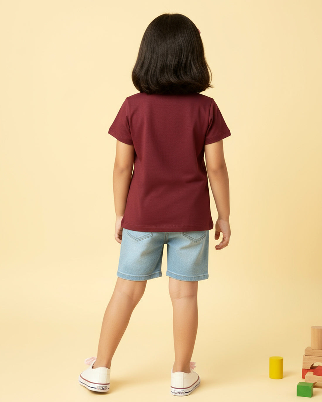 Girls' Graphic Print Round Neck T-Shirt -Maroon