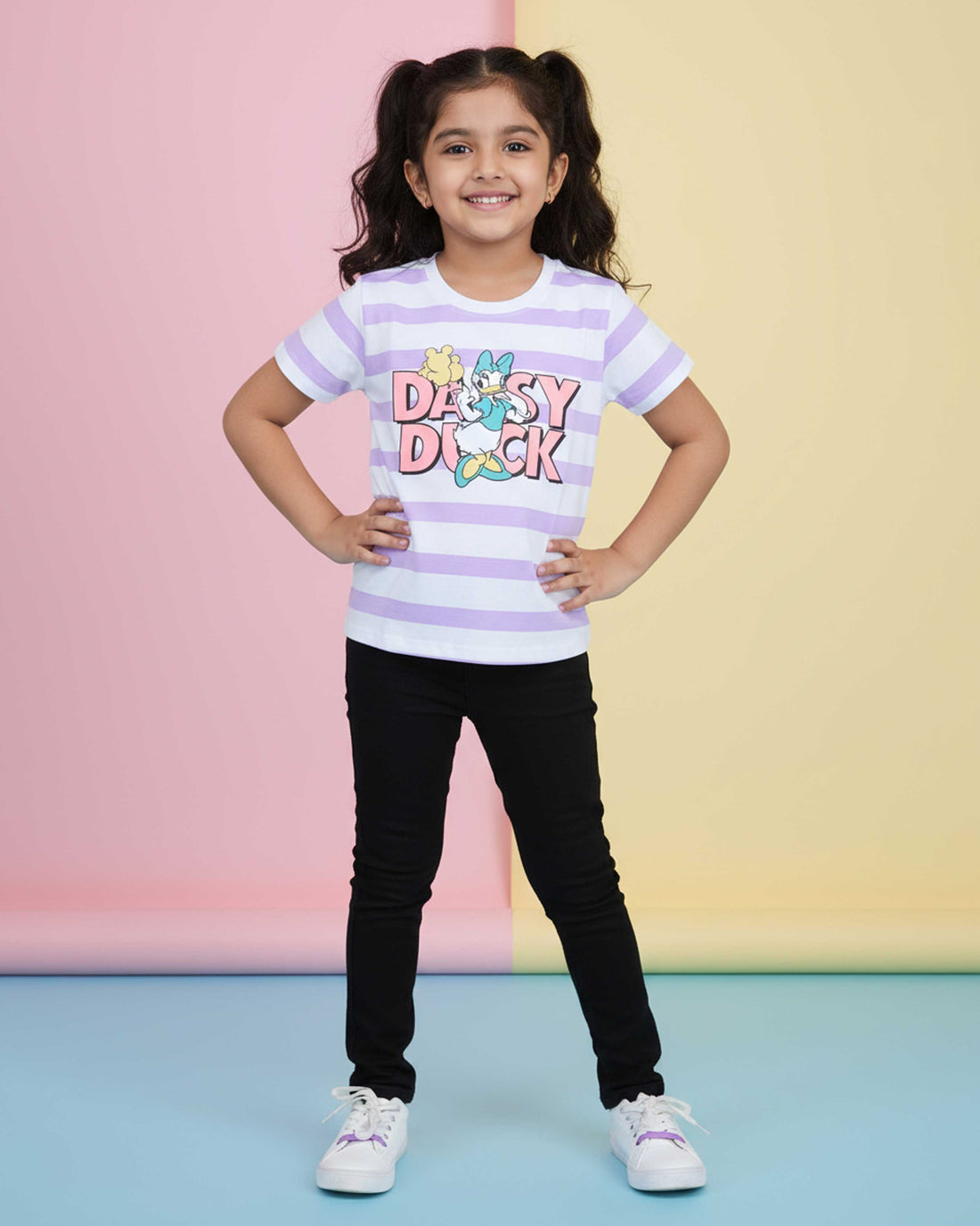 Girls' Graphic Print & Striped Crew Neck T-Shirt - Multi-Close