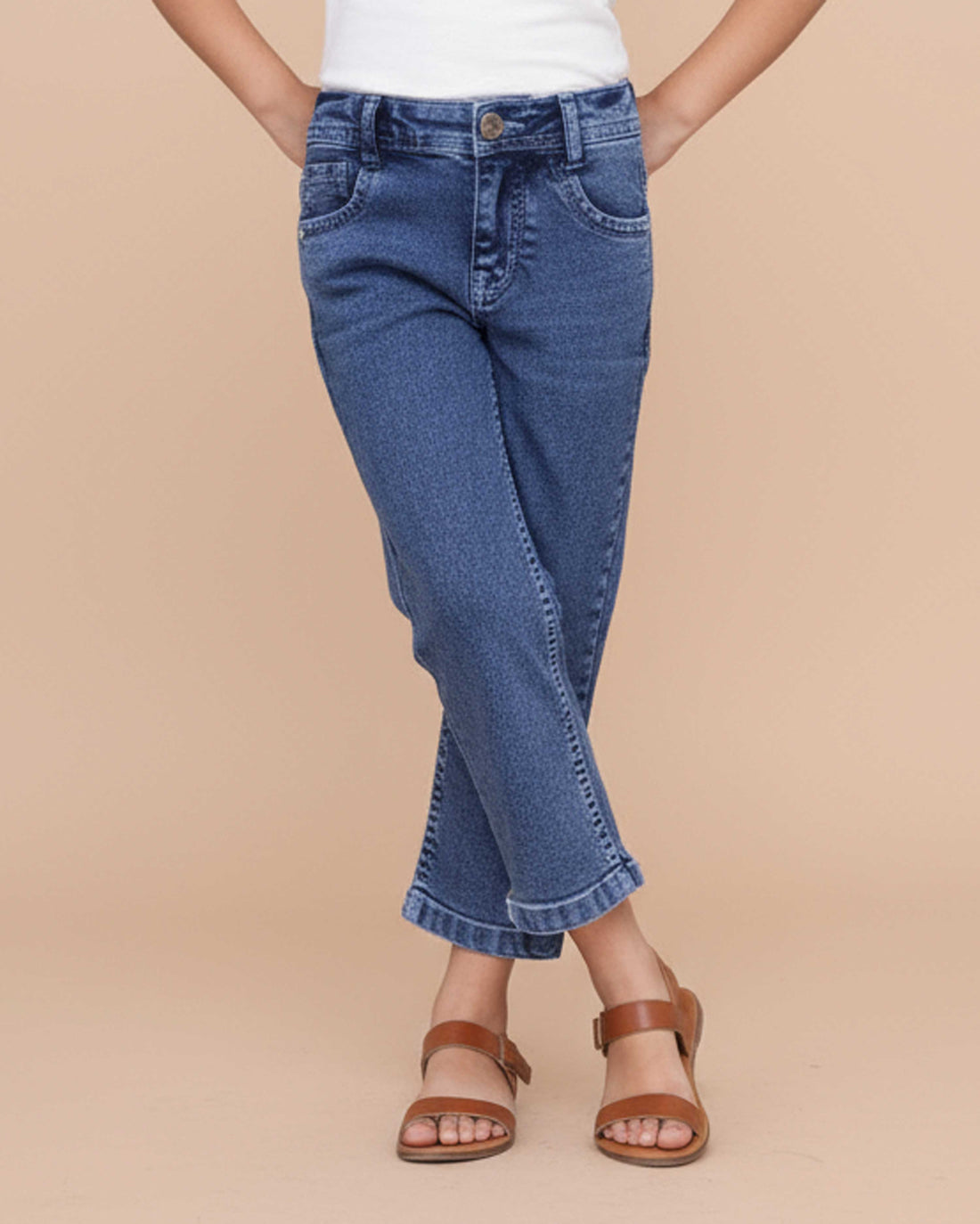 Stylish Girls Solid Design Denim Jeans - Blue