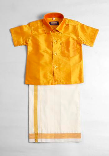 Gold Silk Cotton Dhoti & Shirt Set