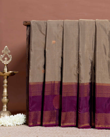 Graceful Soft Silk Saree Adorned with Textured Body and Heritage Style Zari Border - Brown