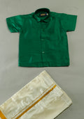 Green Colour Silk Cotton Dhoti & Shirt Set Shopping