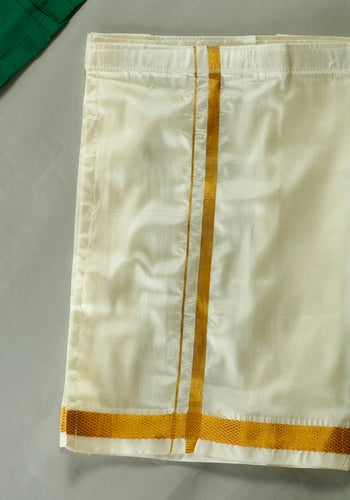 Green Colour Silk Cotton Dhoti & Shirt Set Online Shopping