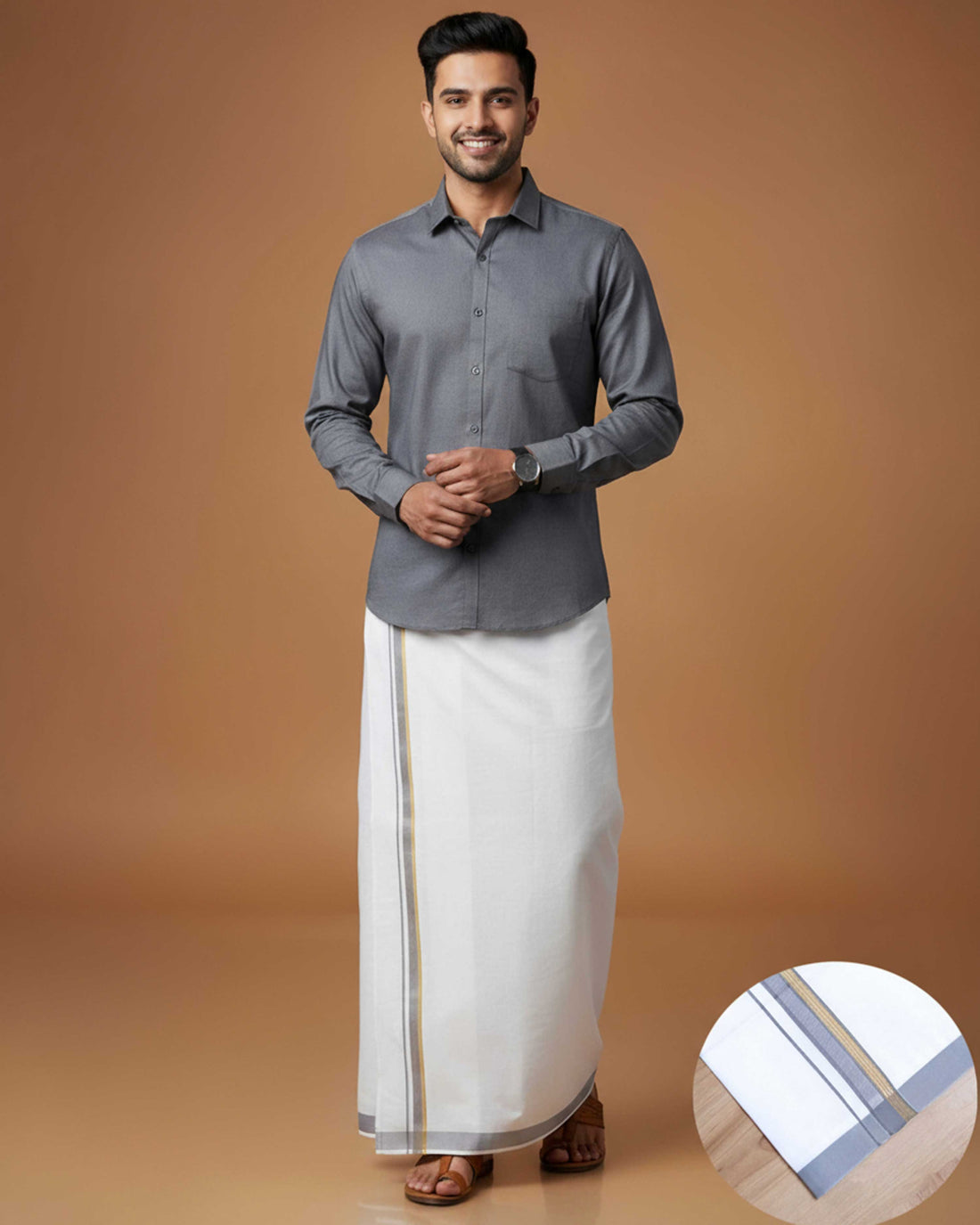 Grey -Shirt Dhoti Set