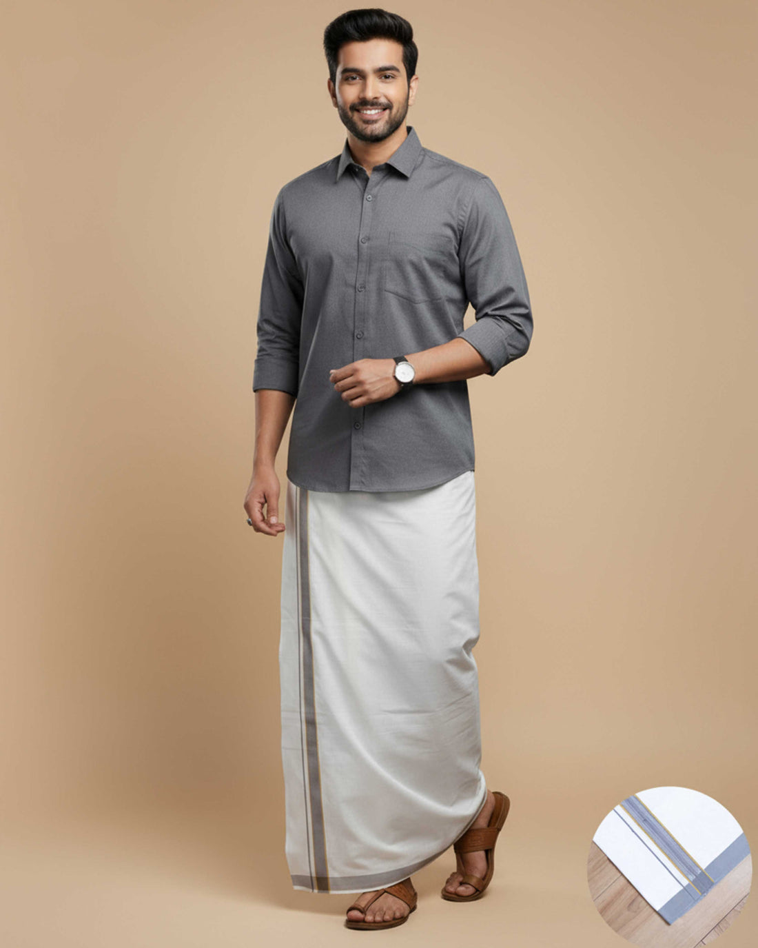 Grey -Shirt and Dhoti Set