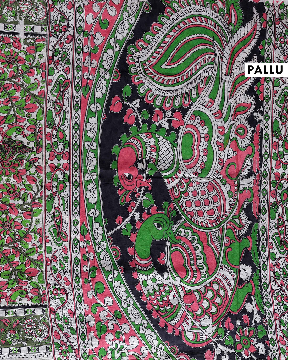 Hand-Painted Kalamkari Cotton Saree with Traditional Floral & Avian Motifs - Off White