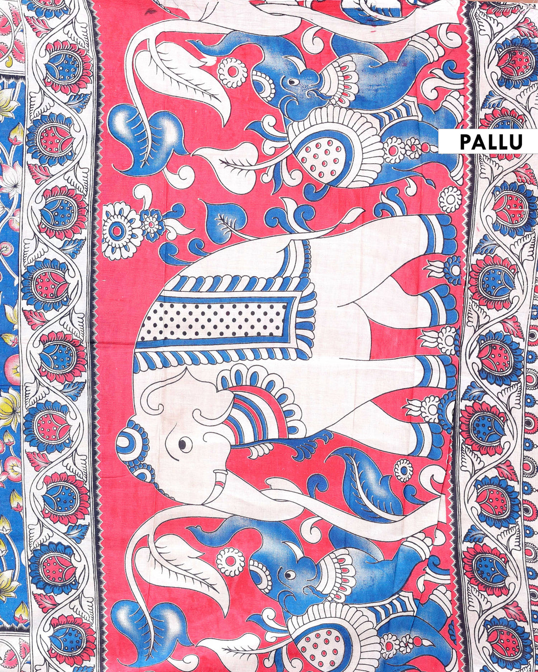 Hand-Painted Kalamkari Cotton Saree with Traditional Floral  Motifs - Blue