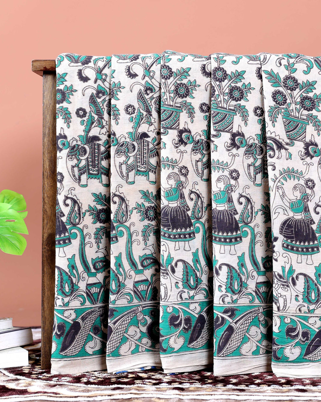 Hand-Painted Kalamkari Cotton Saree with Traditional Motifs - Cream