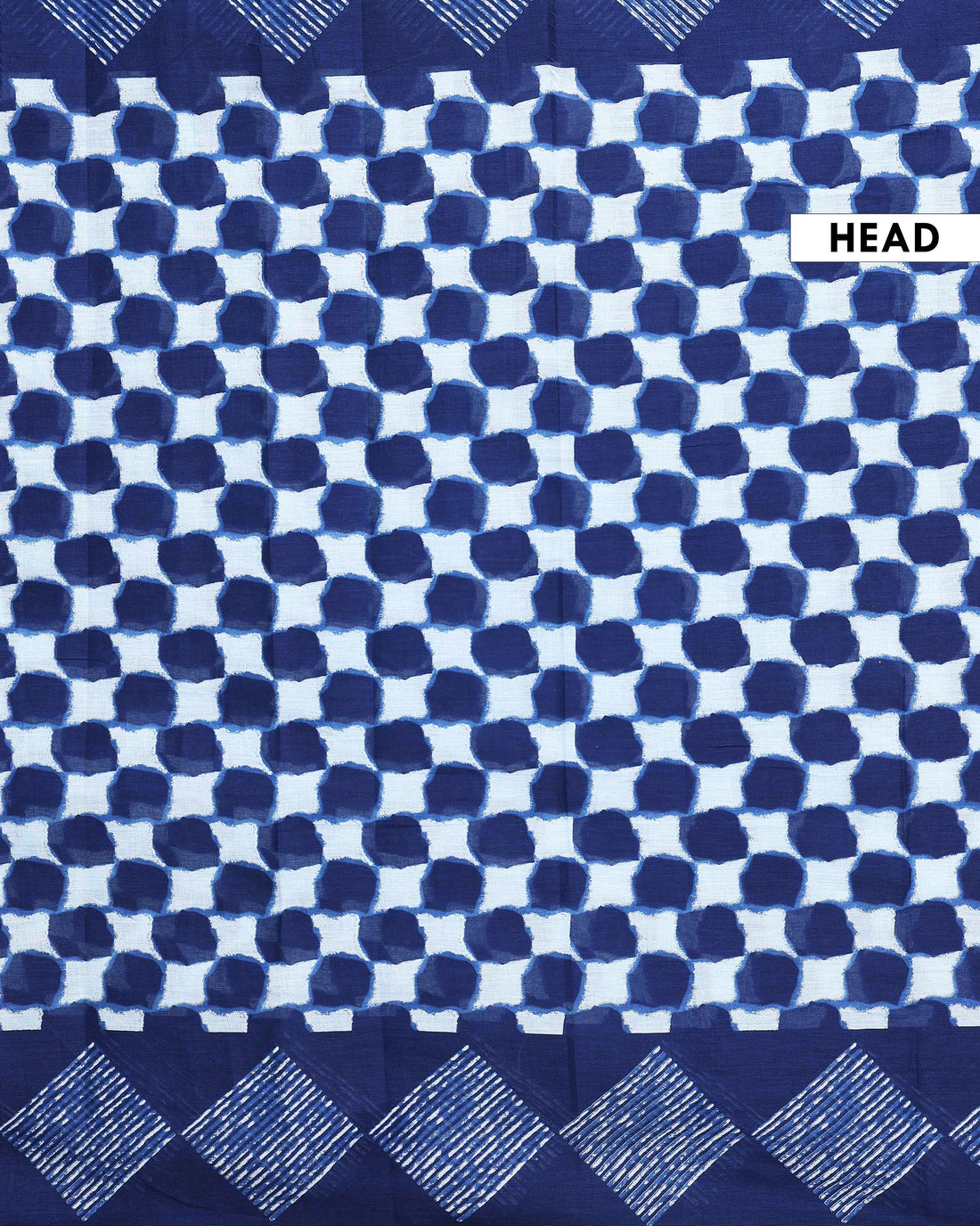 Hand Block Printed Mul Mul Cotton Saree with Geometric and Diamond Motifs - Blue