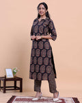 Women's Handblock Printed Kurta with Palazzo Set - Black