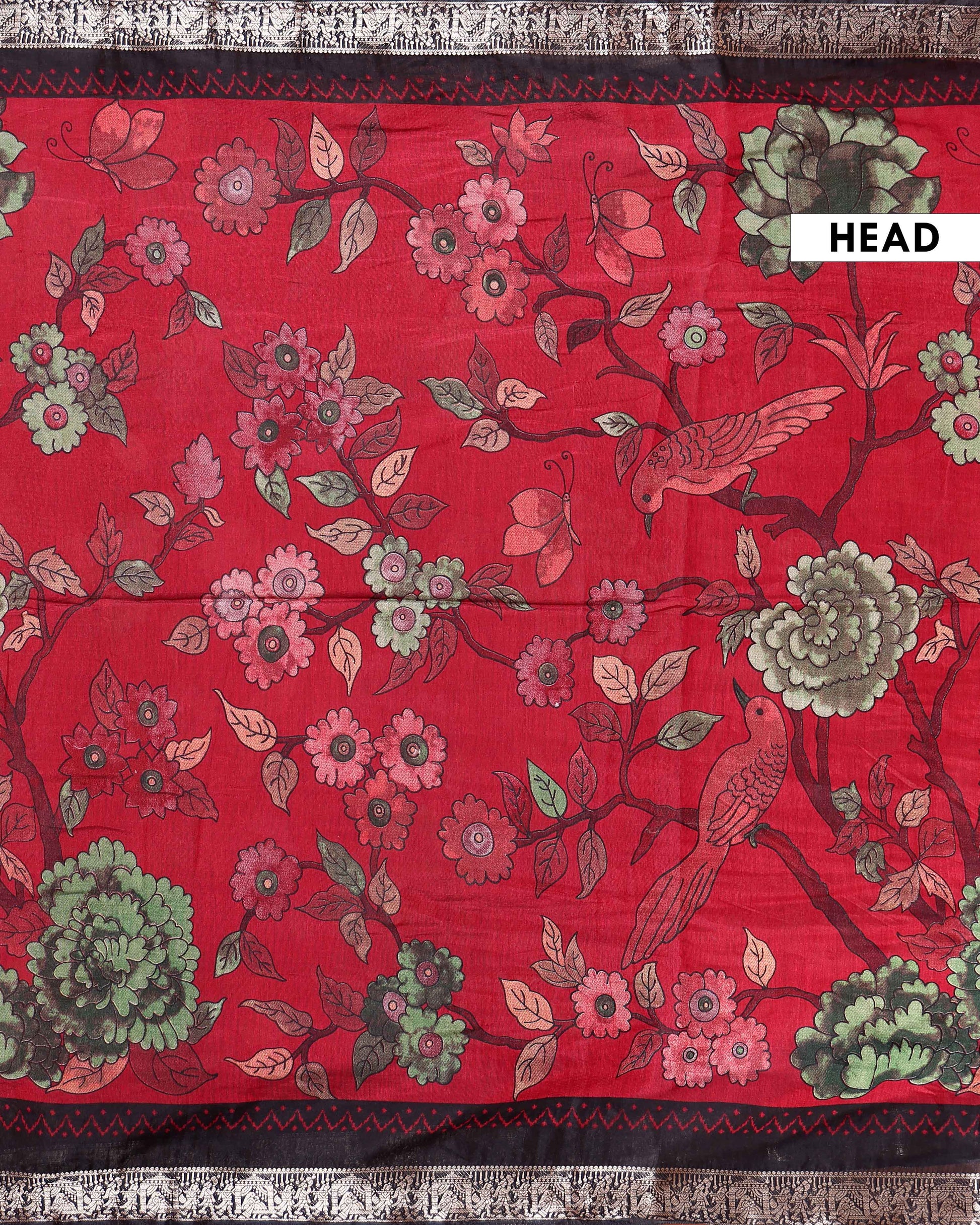 Handcrafted Semi Chanderi Saree Adorned with Floral Design and Classic Ethnic Pallu - Red