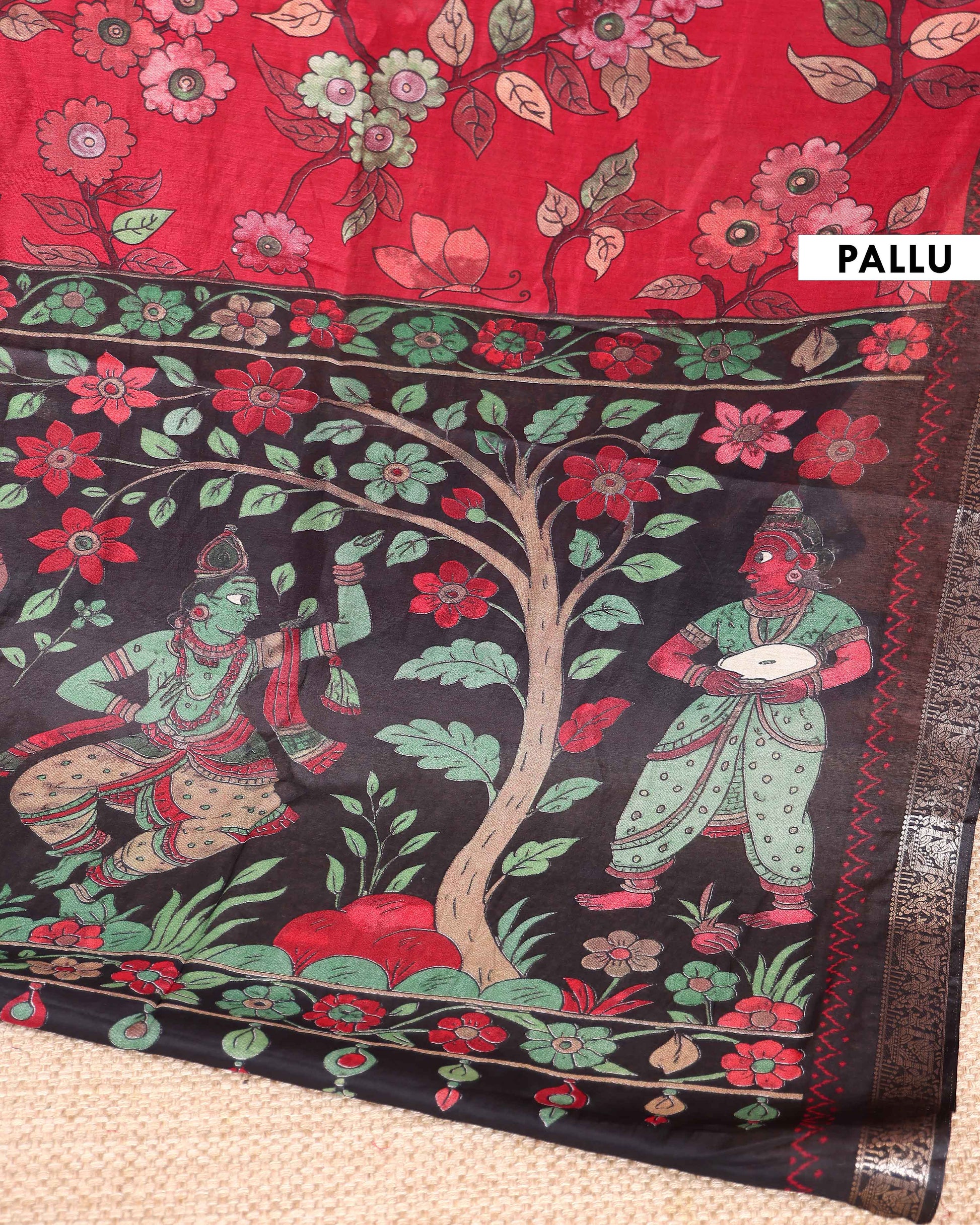 Handcrafted Semi Chanderi Saree Adorned with Floral Design and Classic Ethnic Pallu - Red