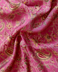 Handcrafted Semi Chanderi Saree Featuring Floral Butta Pattern and Elephant Motif Pallu - Pink