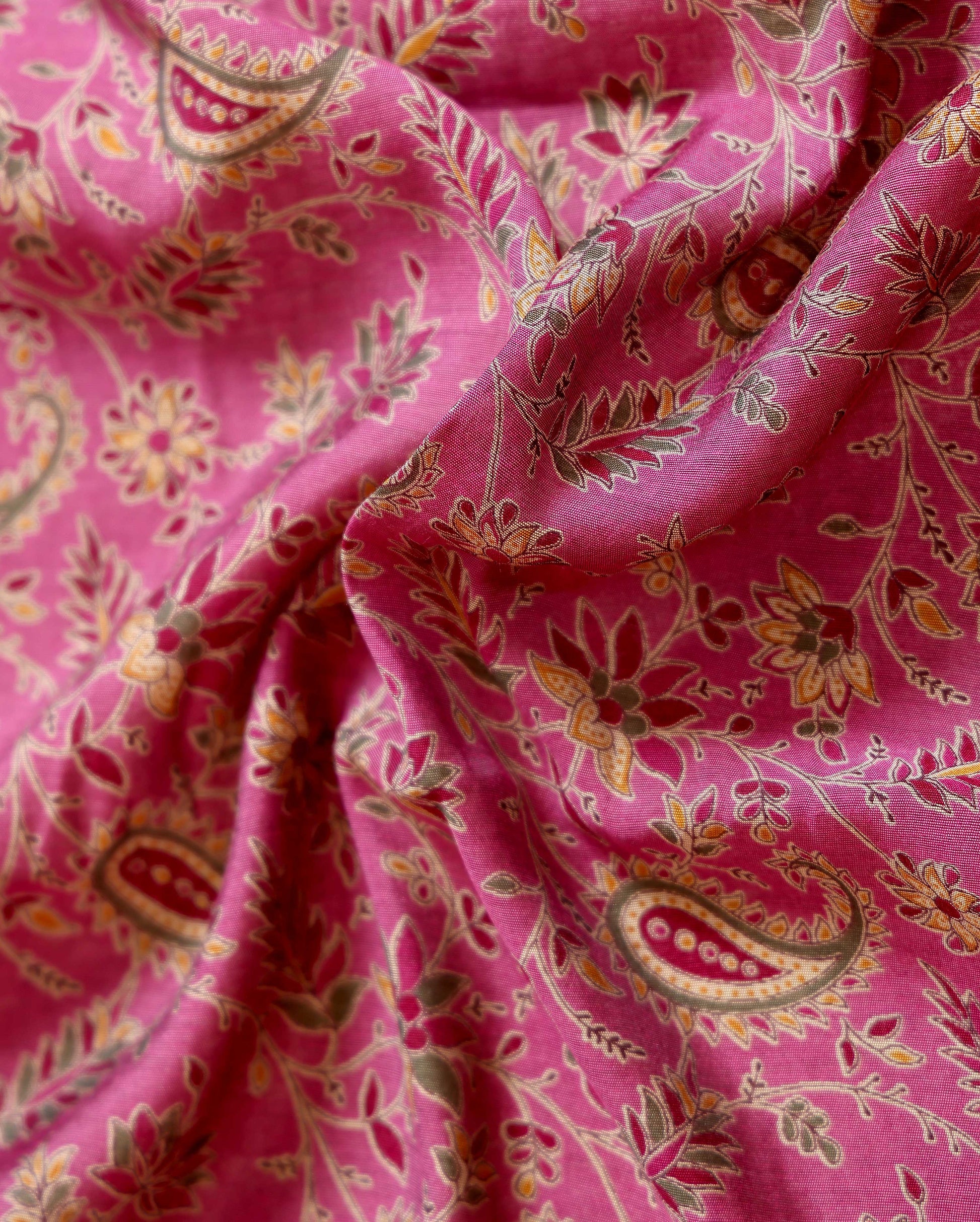 Handcrafted Semi Chanderi Saree Featuring Floral Butta Pattern and Elephant Motif Pallu - Pink