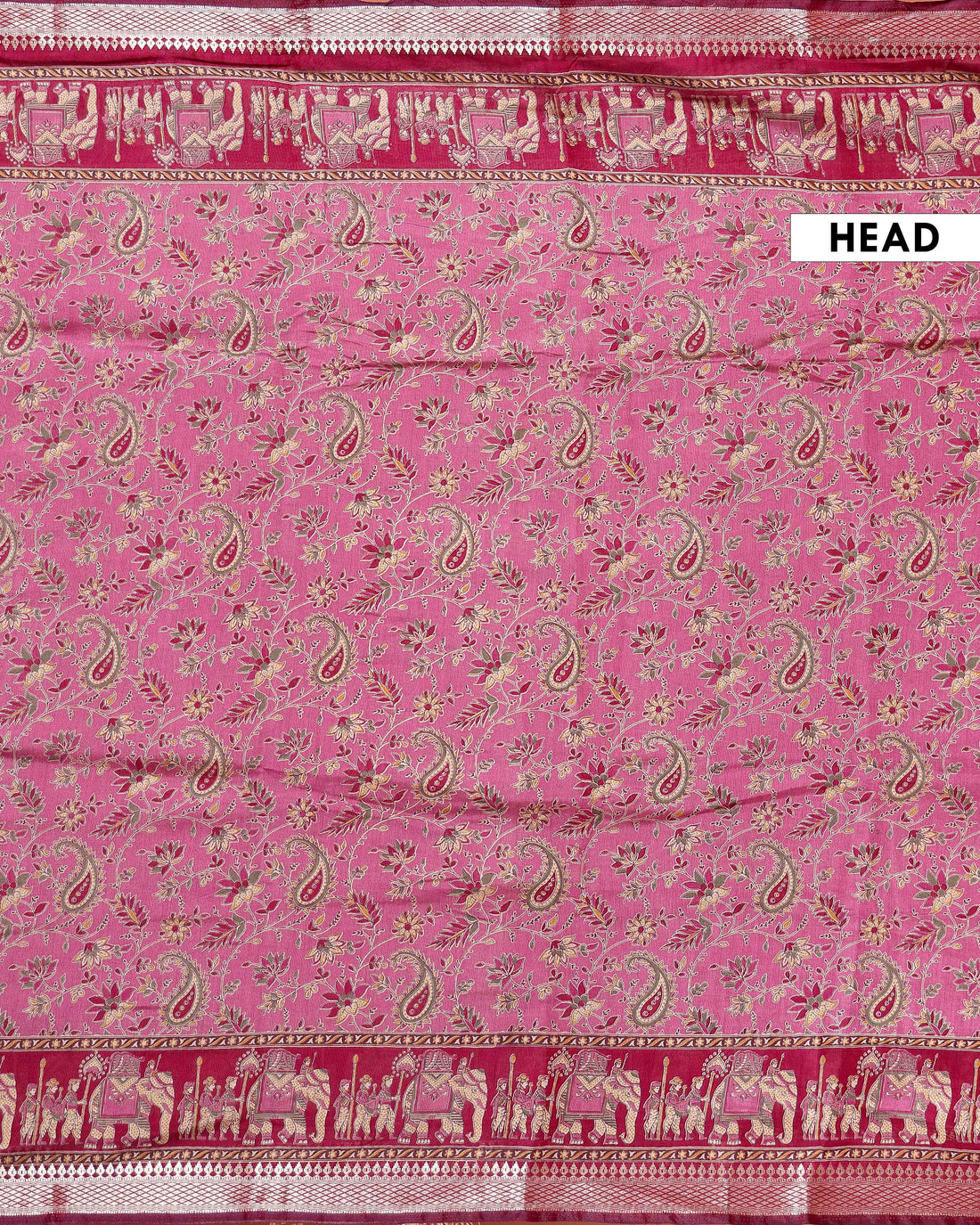 Handcrafted Semi Chanderi Saree Featuring Floral Butta Pattern and Elephant Motif Pallu - Pink