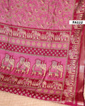 Handcrafted Semi Chanderi Saree Featuring Floral Butta Pattern and Elephant Motif Pallu - Pink