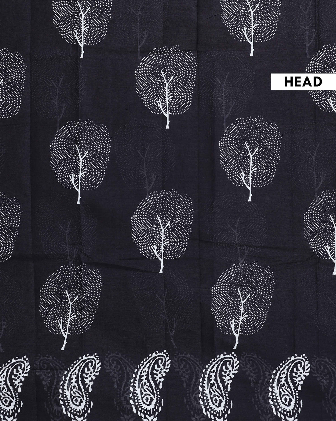 Handloom Hand-Block Printed Mulmul Cotton Saree with Tree and Paisley Motifs - Black