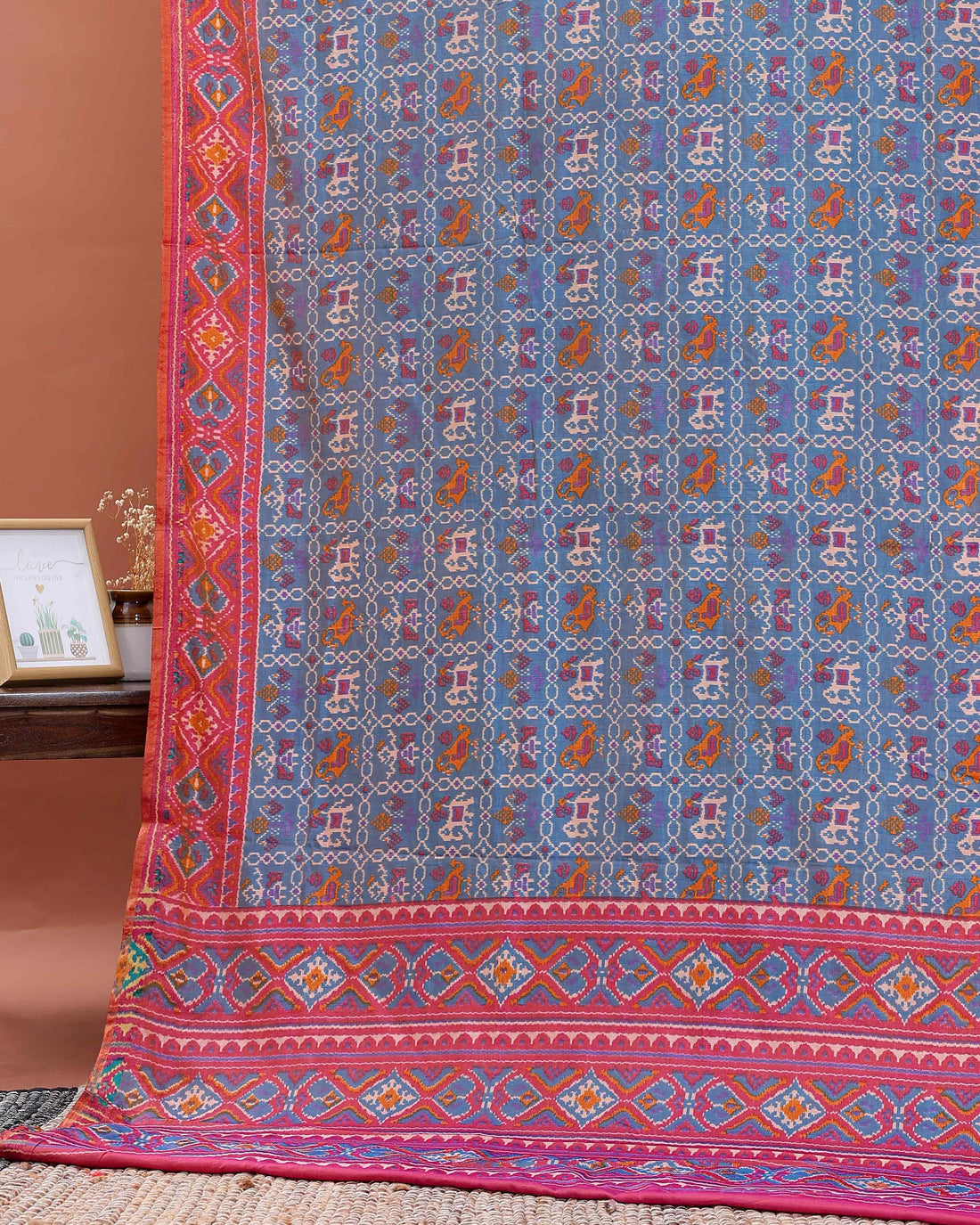 Handloom Intricate Patola Semi-Silk Saree with Traditional IkKat Weave - Blue