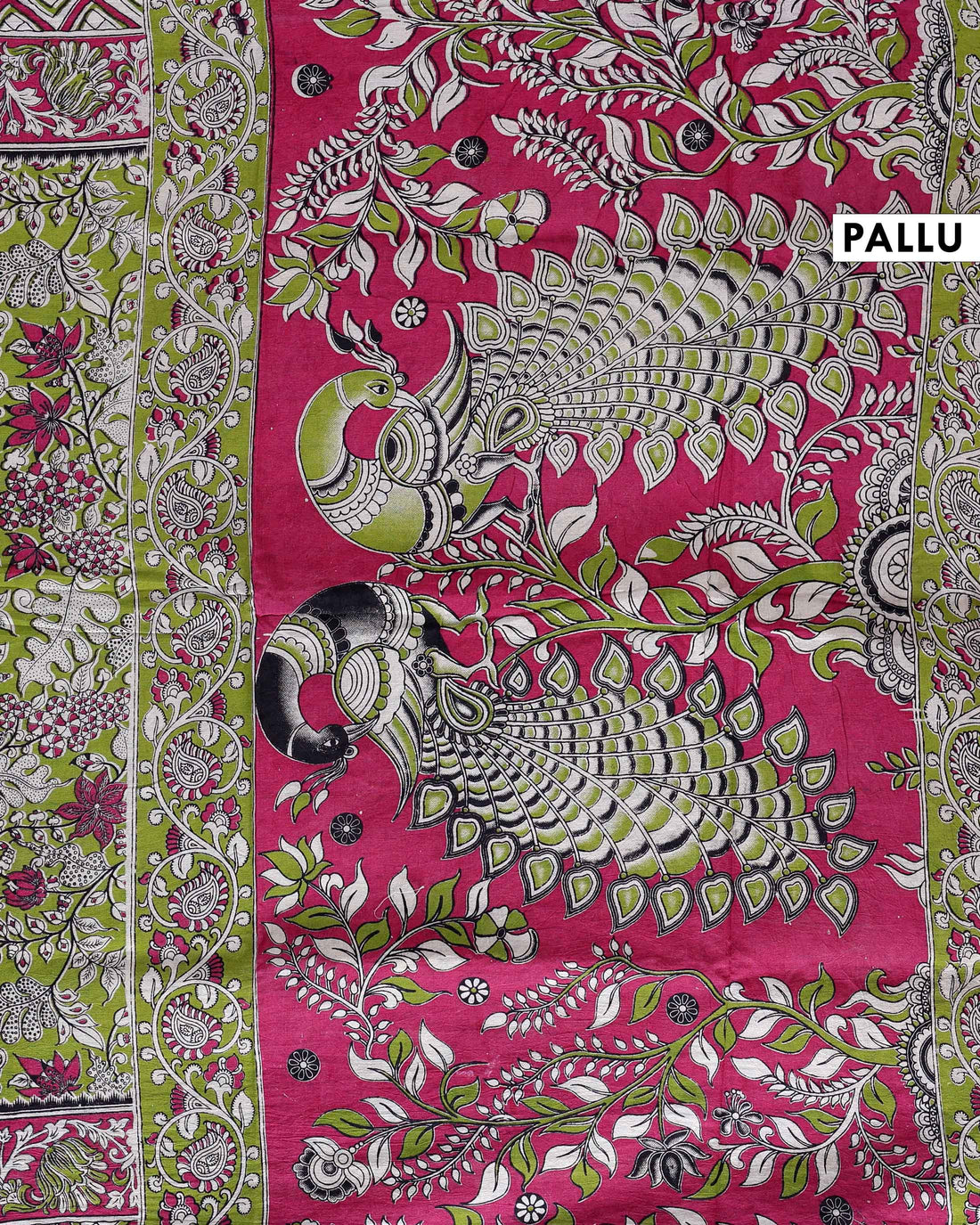 Handloom Kalamkari Cotton Saree with Traditional Motifs - Green