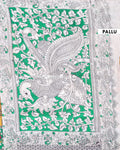 Handloom Kalamkari Cotton Saree with Traditional Peacock & Floral Motifs - Pallu-Multi