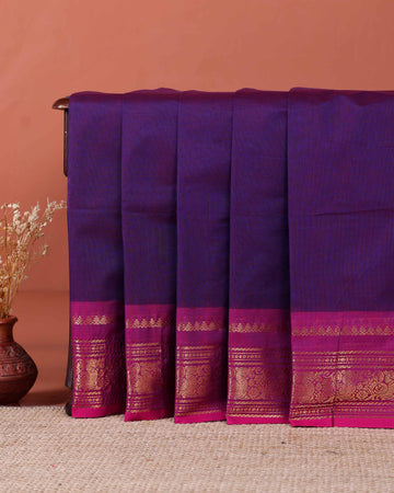 Handloom Kanchi Cotton Saree with Intricate Zari Work - Purple