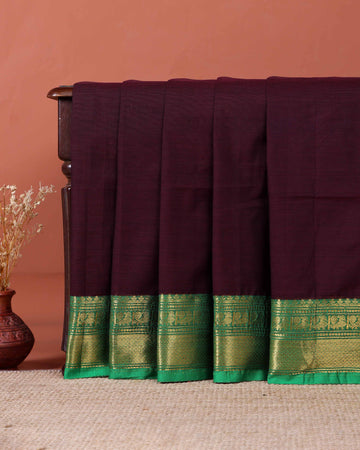Handloom Kanchi Cotton Saree with Traditional Zari Border - Dark Purple
