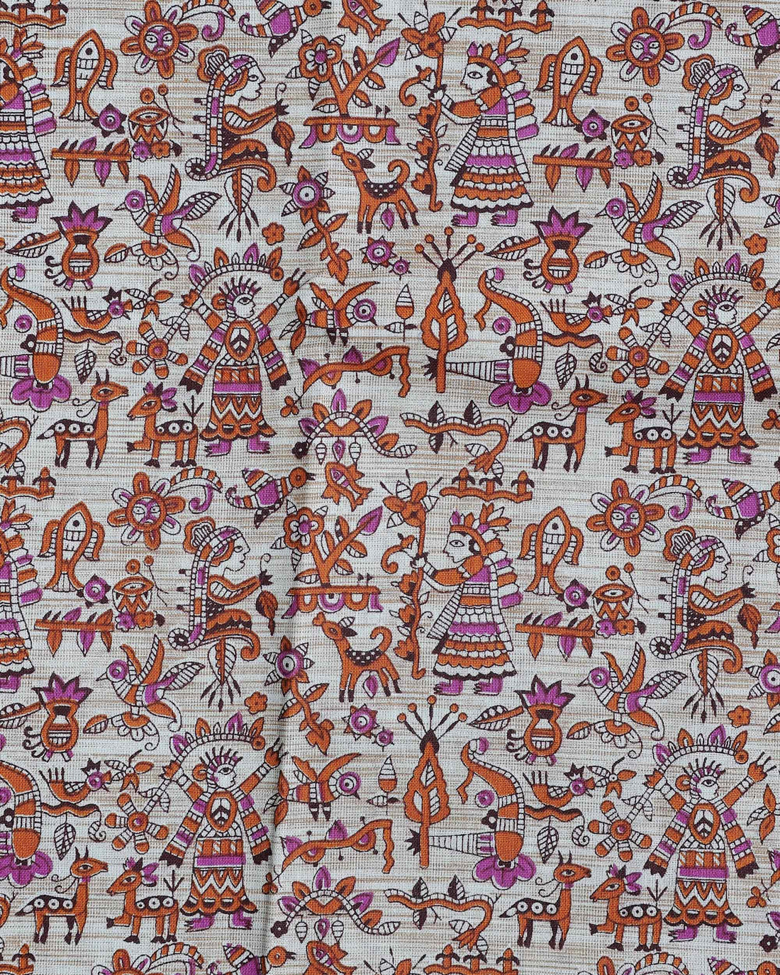 Handloom Khadi Cotton Saree with Contrast Printed Blouse and Tassel Accents - Purple