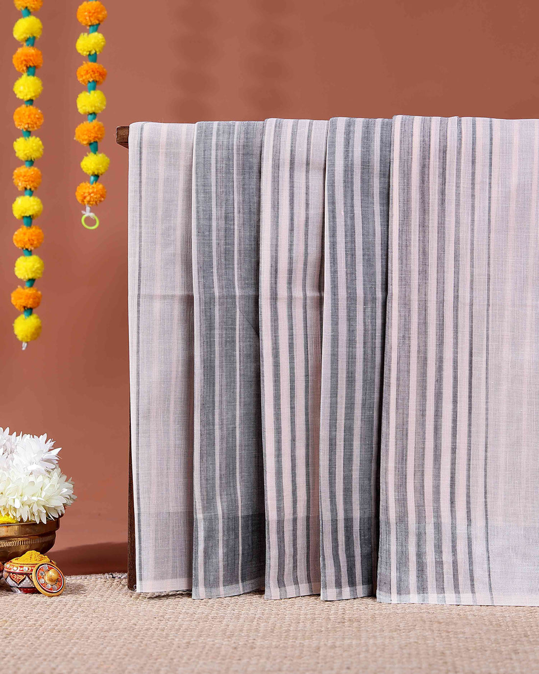 Handloom Kovai Cotton Saree with Striped Body and Woven Border - Light Pink