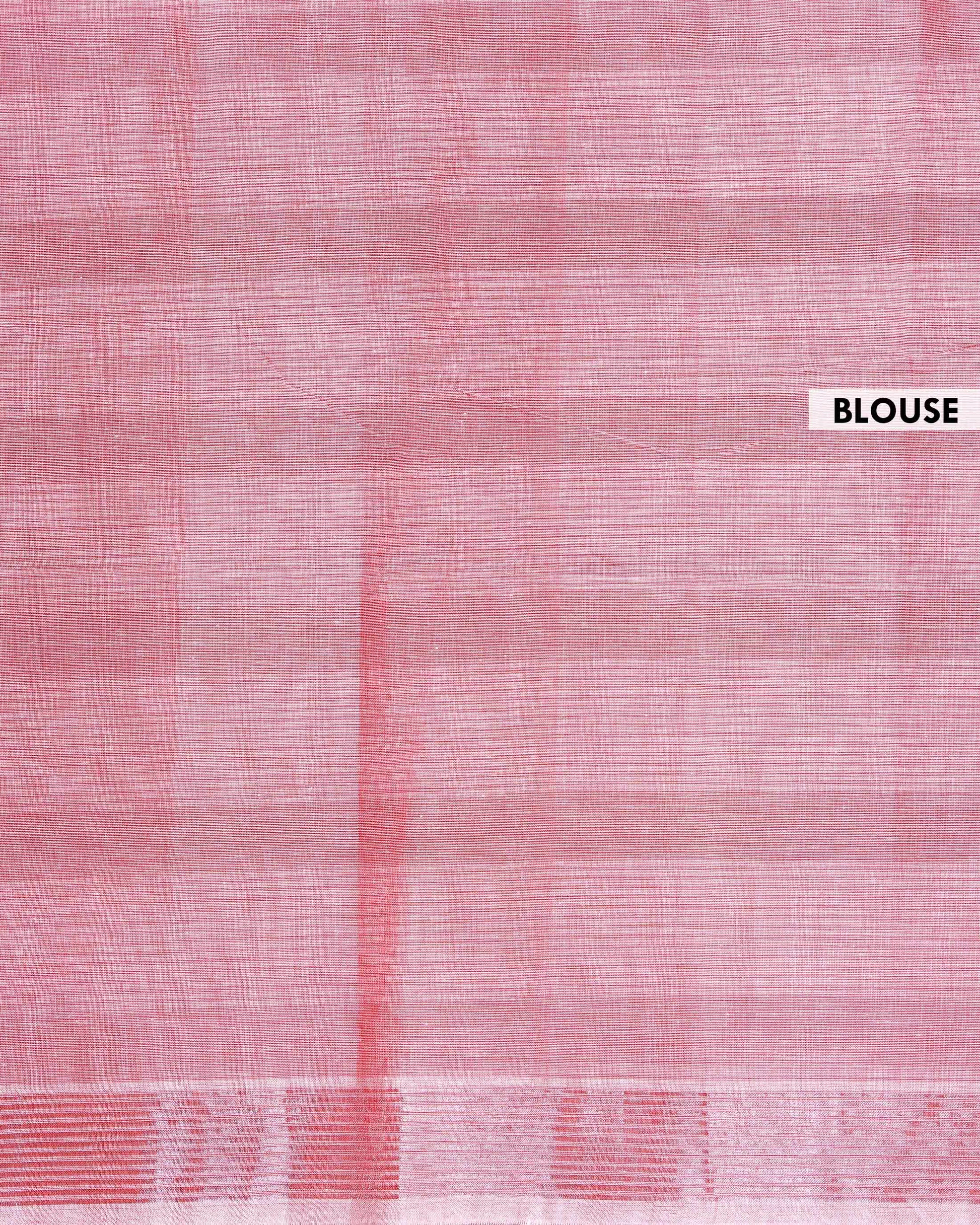 Handloom Kovai Cotton Saree with Striped Body and Woven Border - Pink
