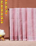 Handloom Kovai Cotton Saree with Striped Body and Woven Border - Pink