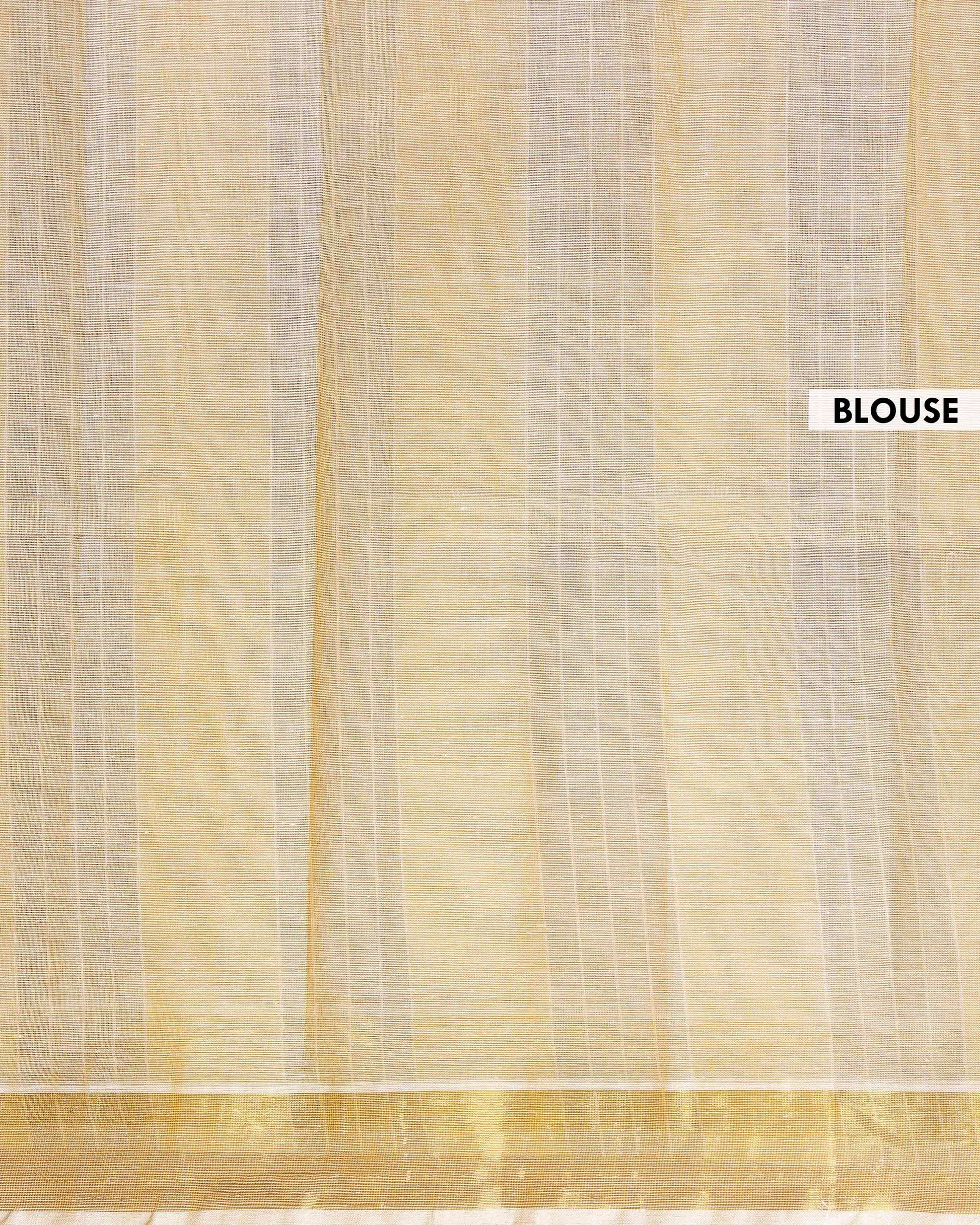 Handloom Kovai Cotton Saree with Striped Body and Woven Border - Yellow
