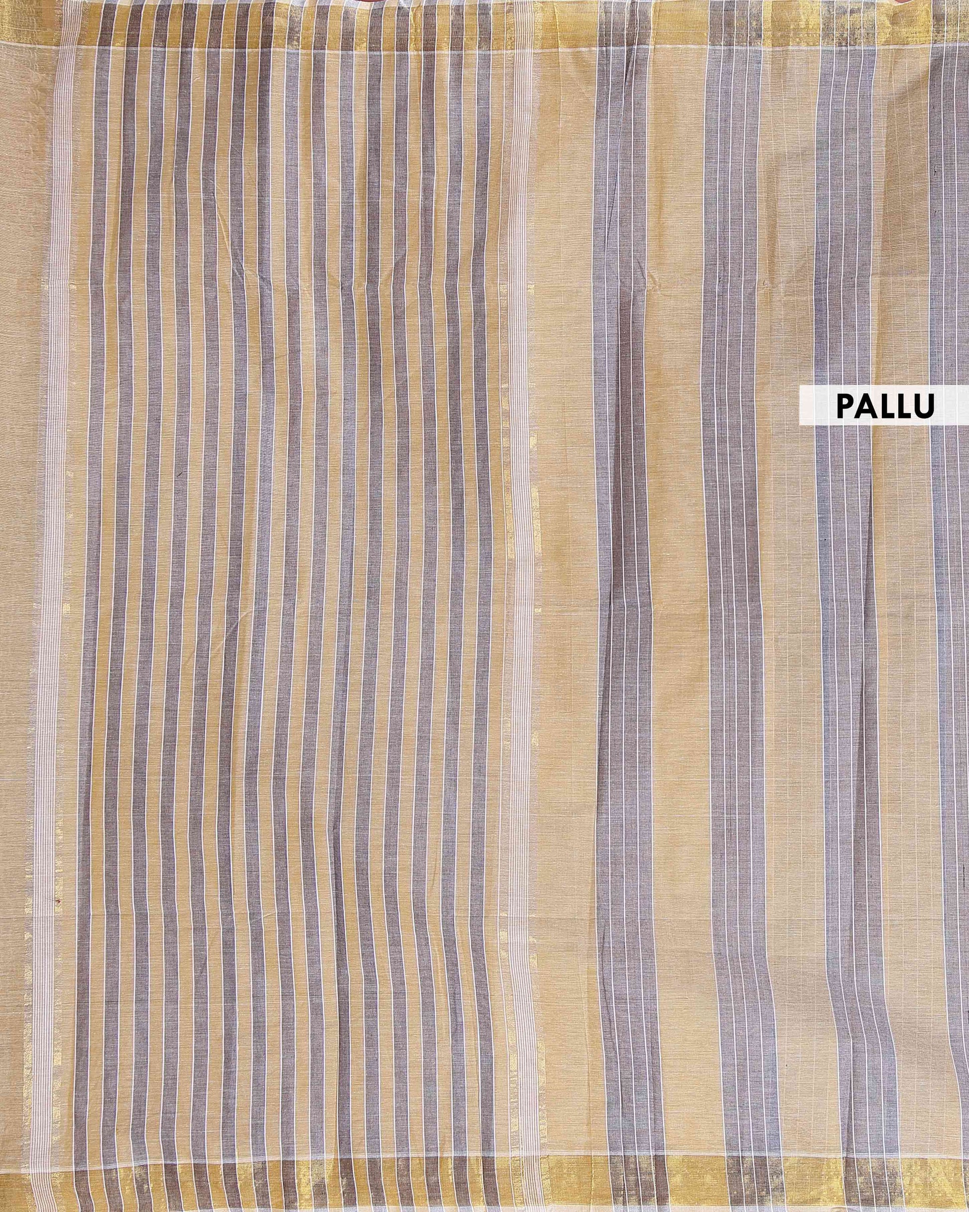 Handloom Kovai Cotton Saree with Striped Body and Woven Border - Yellow