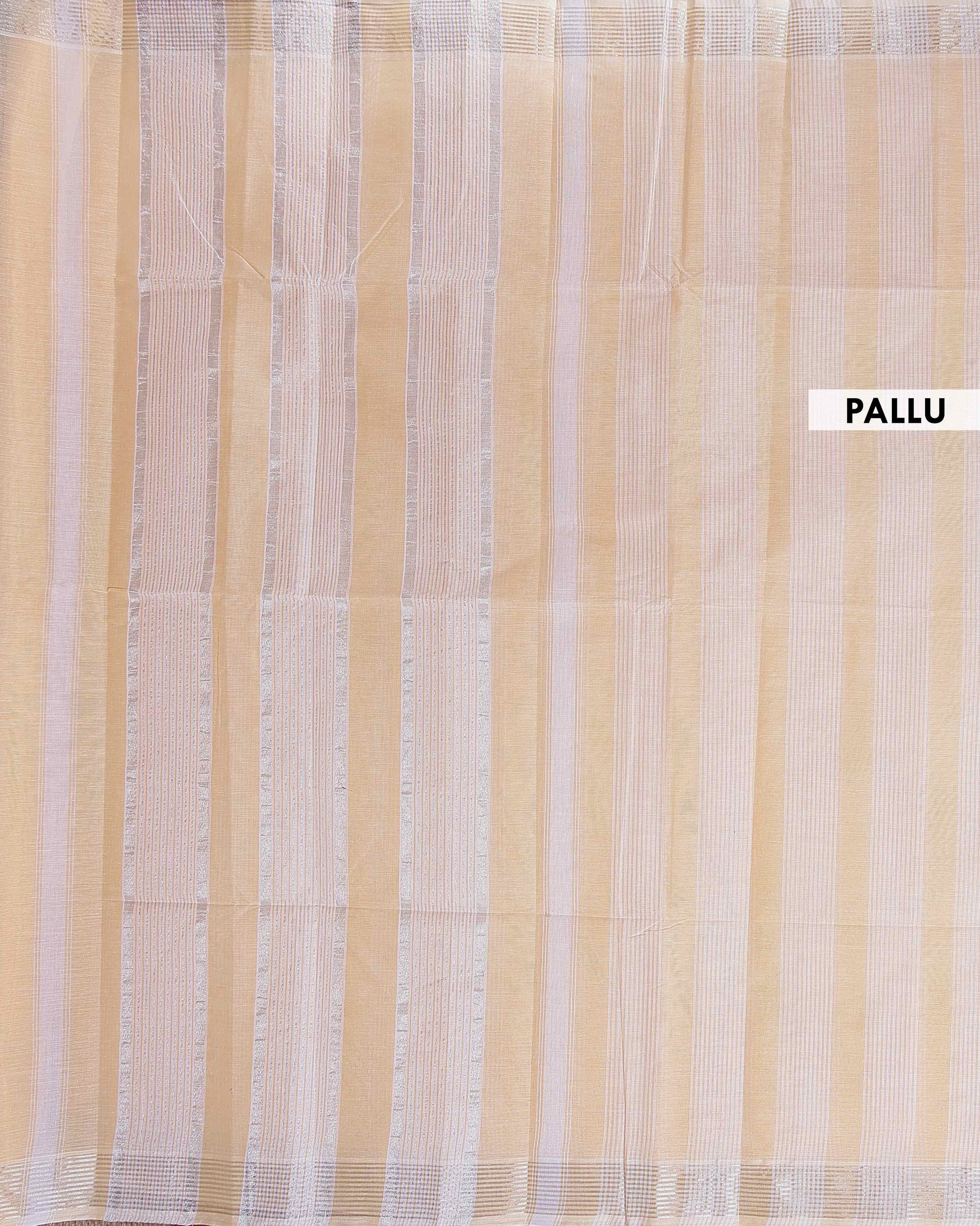 Handloom Kovai Cotton Saree with Striped Body and Zari Border - Light Orange