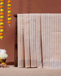 Handloom Kovai Cotton Saree with Subtle Striped Pattern - Brown
