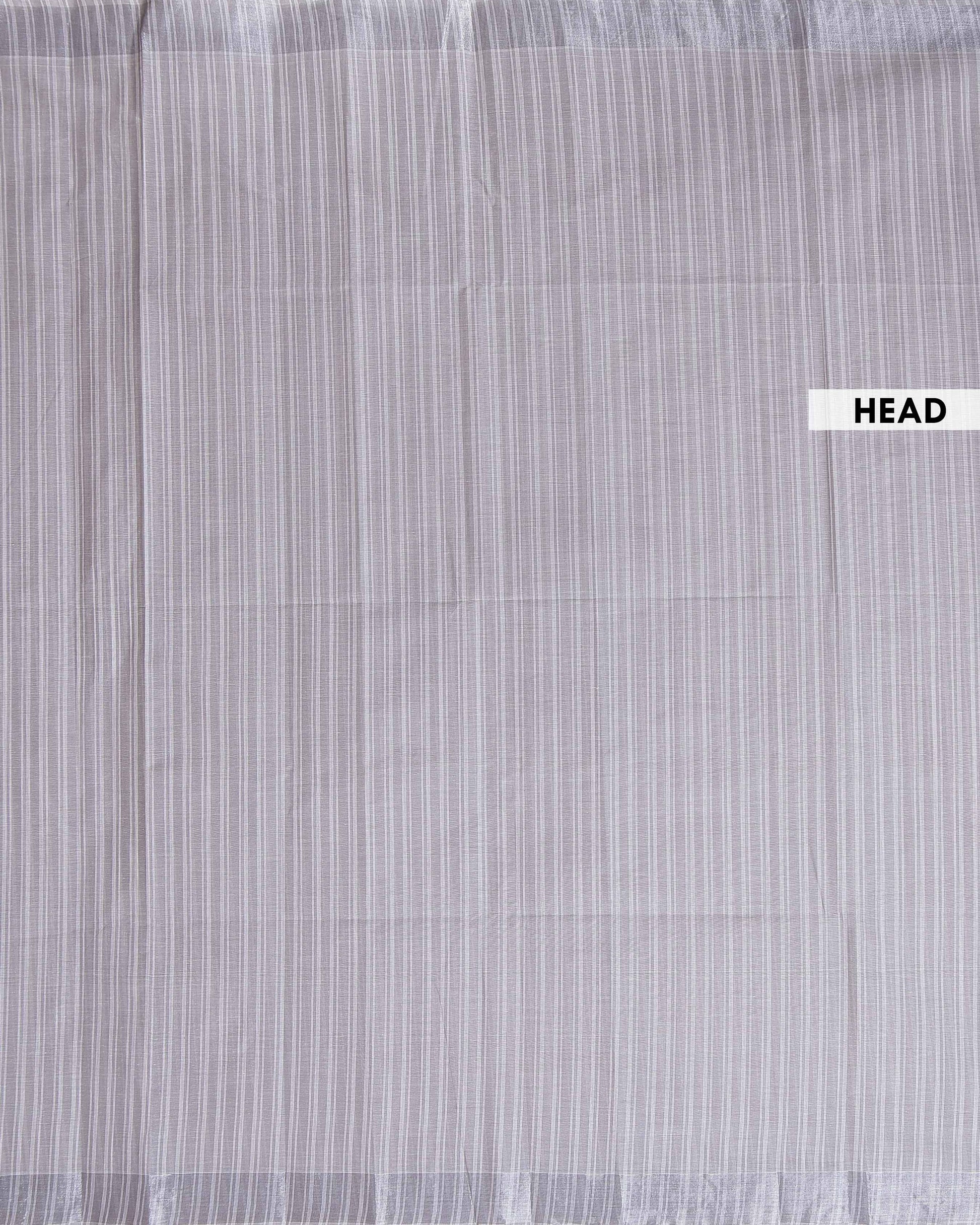 Handloom Kovai Cotton Saree with Subtle Striped Pattern - Light Grey
