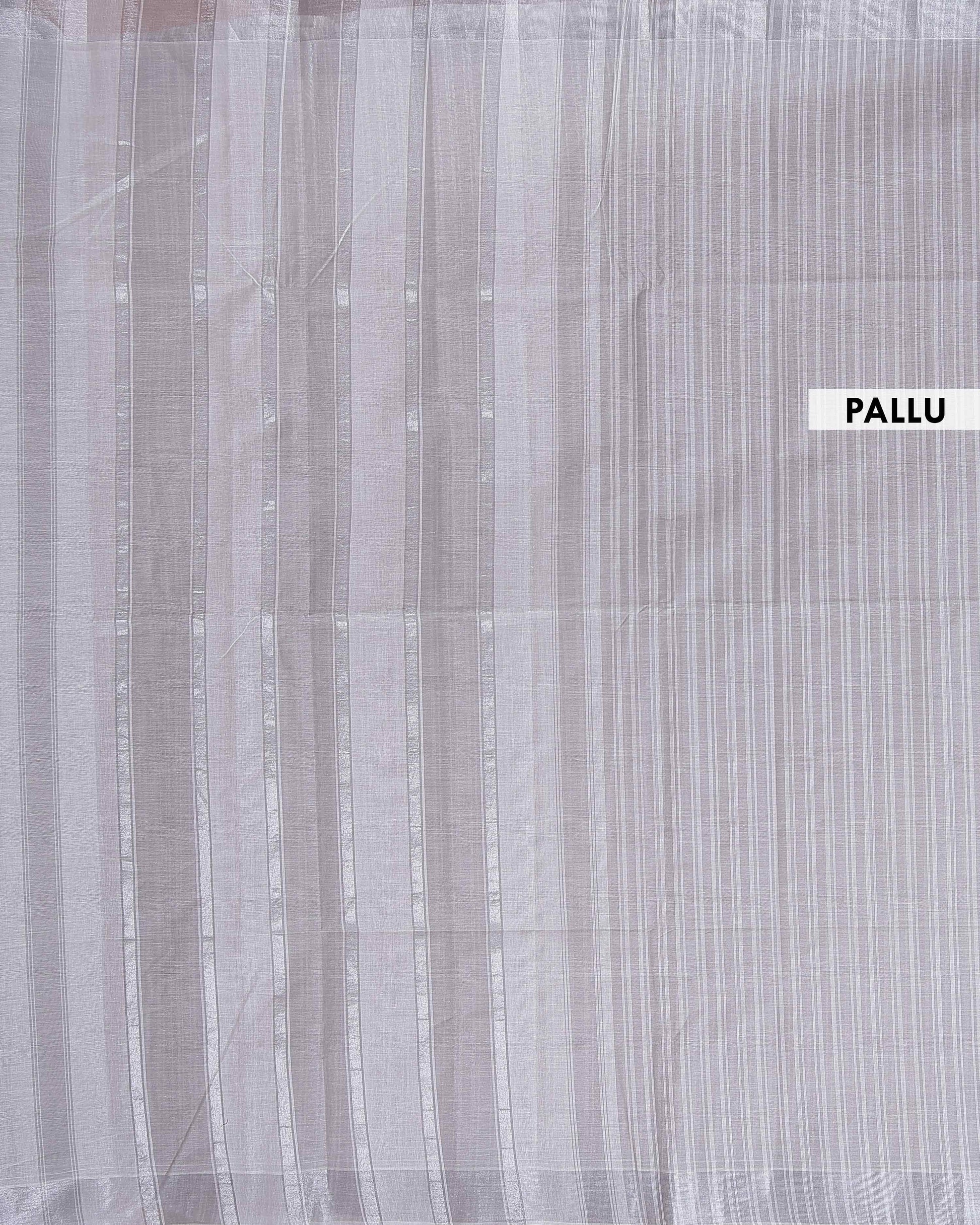 Handloom Kovai Cotton Saree with Subtle Striped Pattern - Light Grey