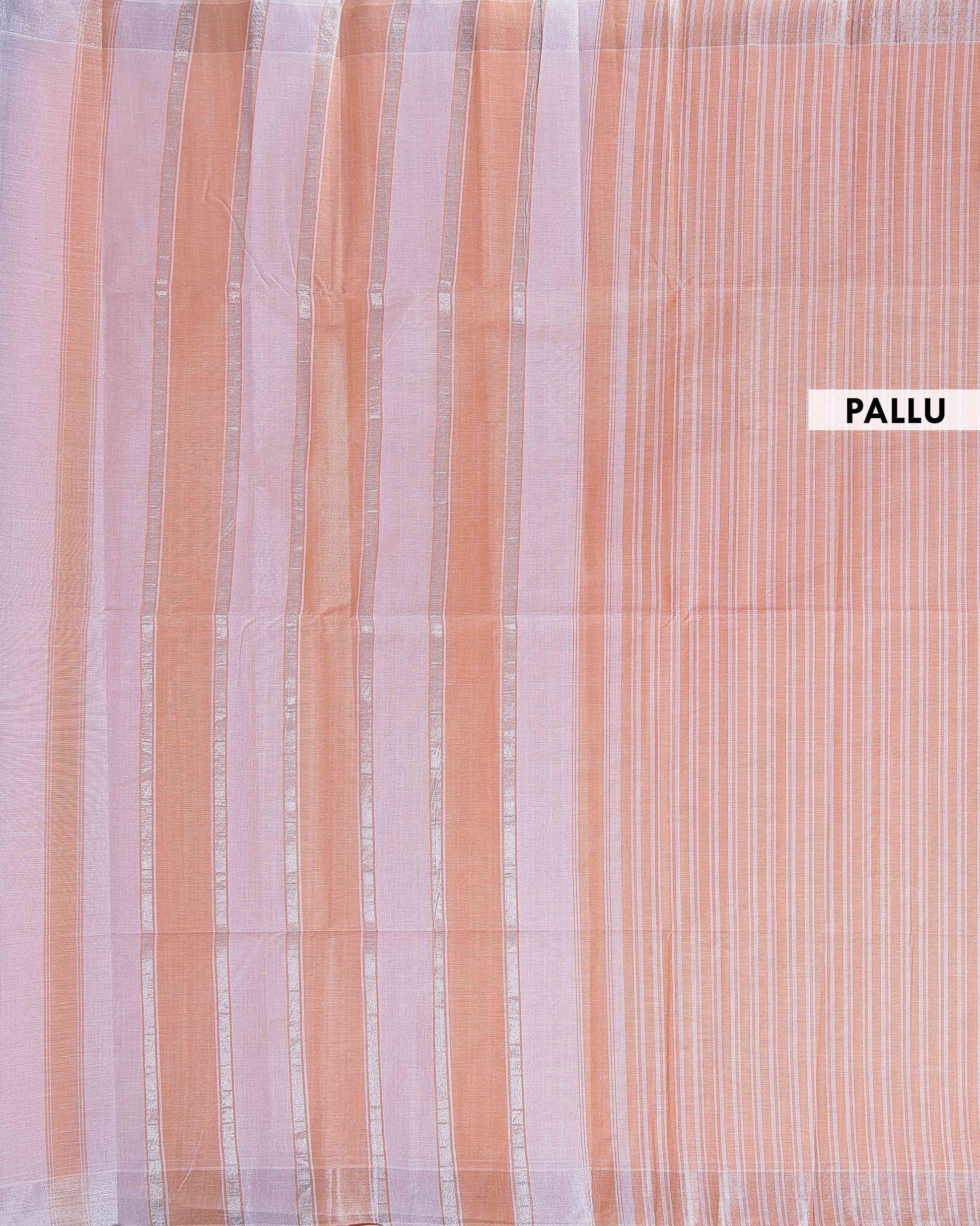 Handloom Kovai Cotton Saree with Subtle Striped Pattern - Peach