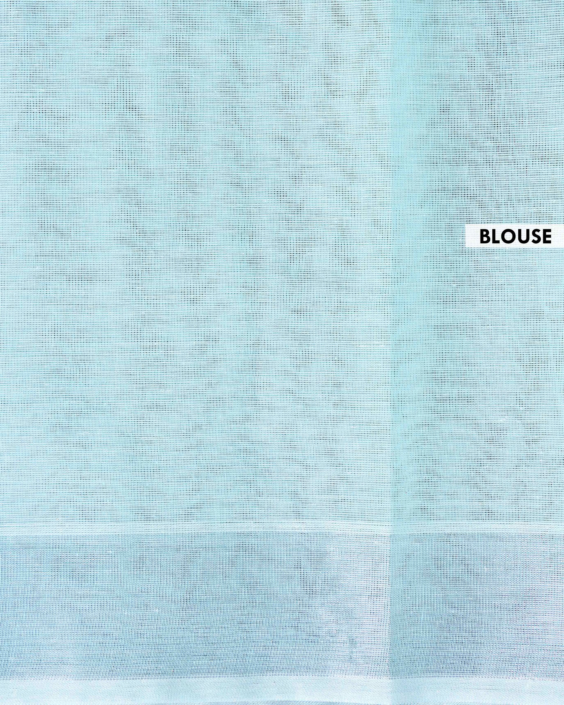 Handloom Kovai Cotton Saree with Subtle Striped Pattern - Sky Blue
