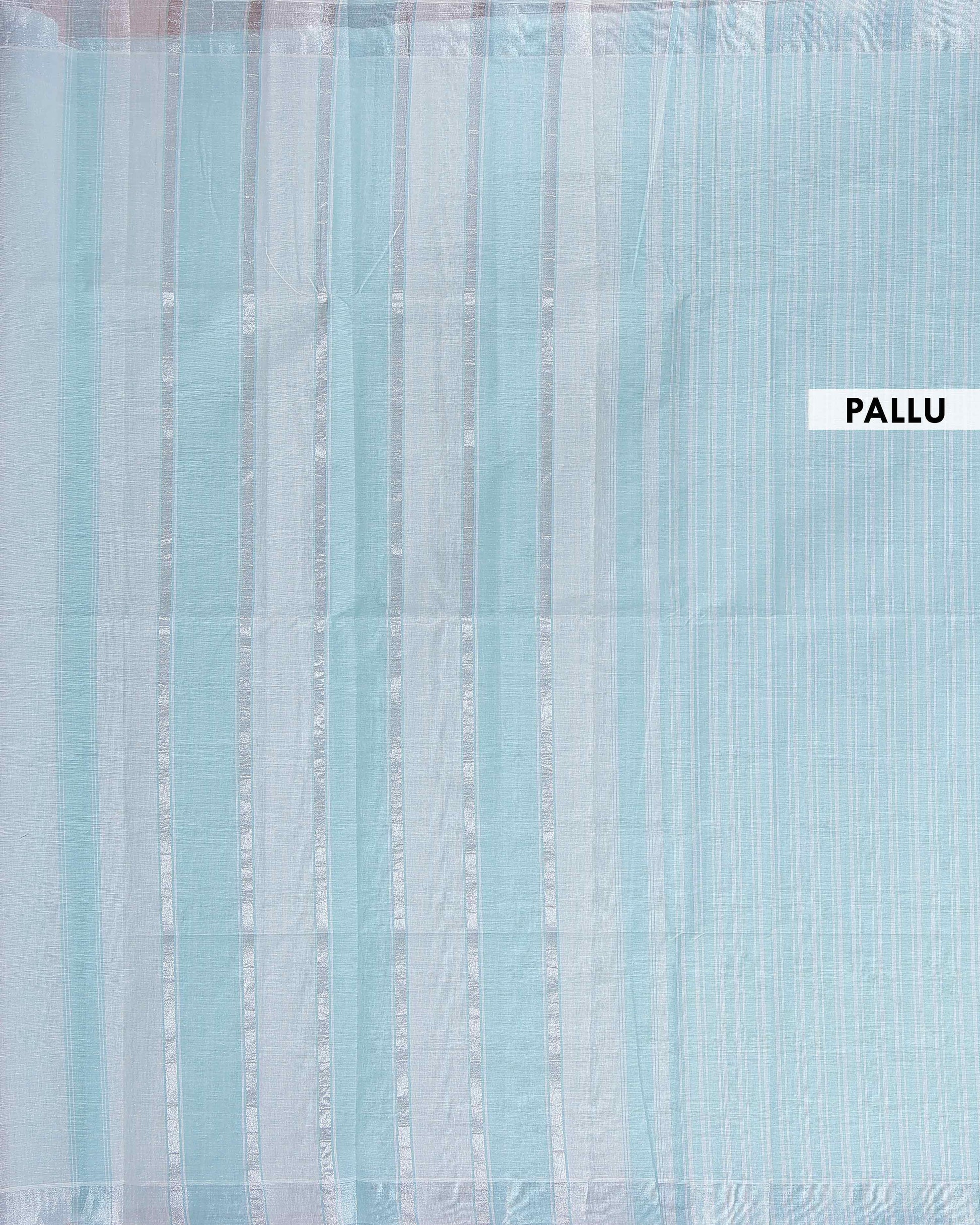 Handloom Kovai Cotton Saree with Subtle Striped Pattern - Sky Blue