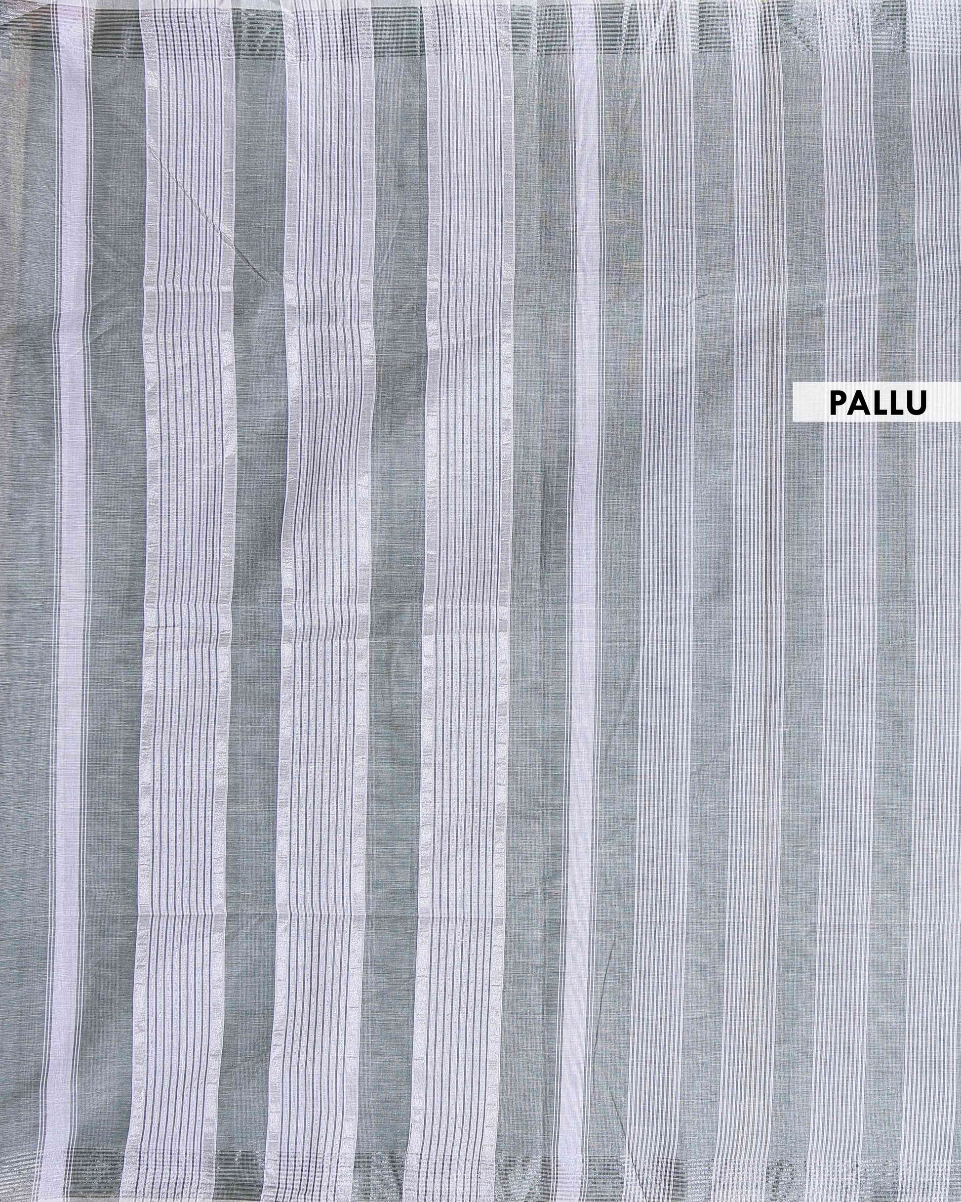 Handloom Kovai Cotton Saree with Subtle Striped Weave and Contrast Border - Grey