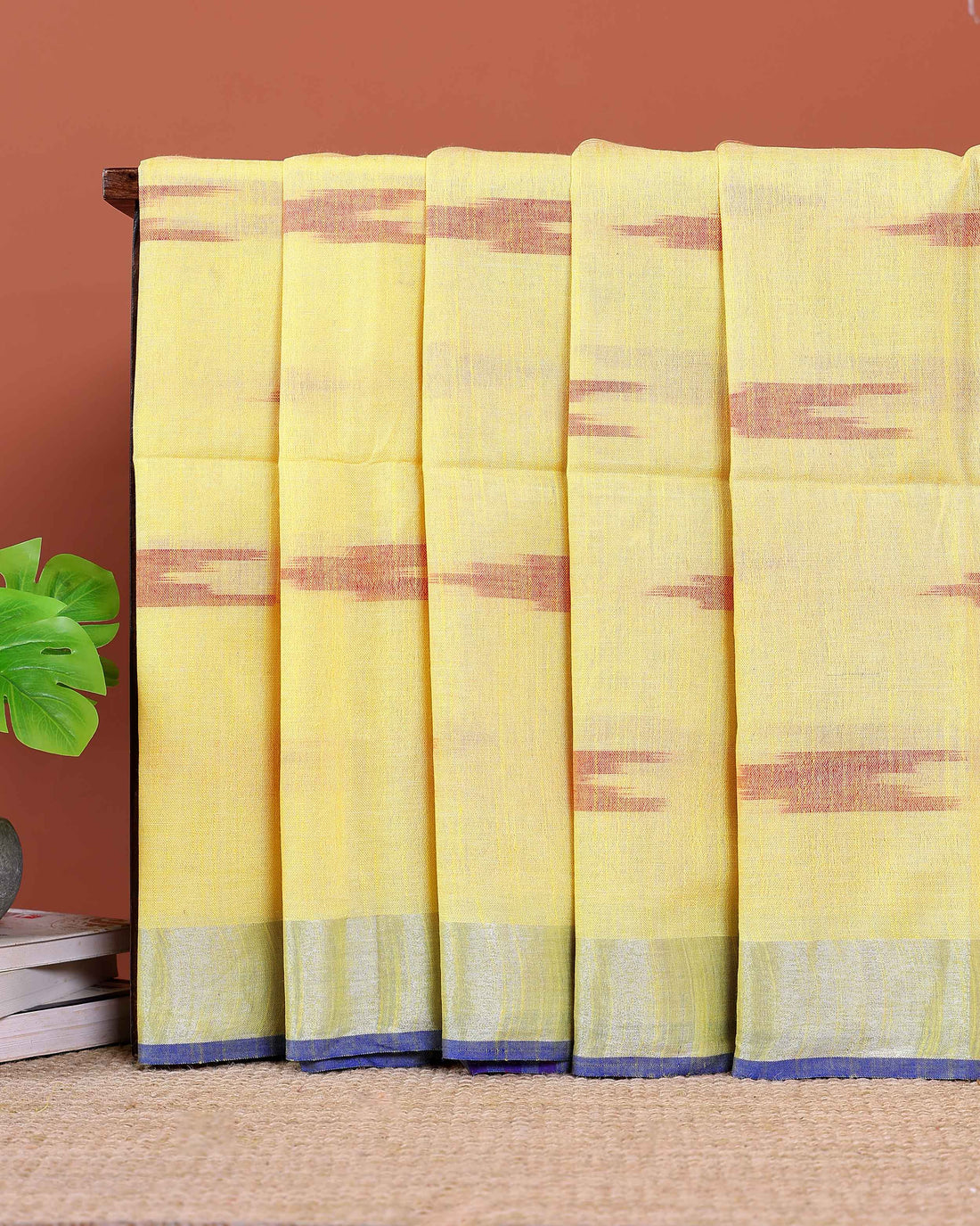 Handloom Linen Cotton Saree with Ikkat Inspired Pattern - Yellow