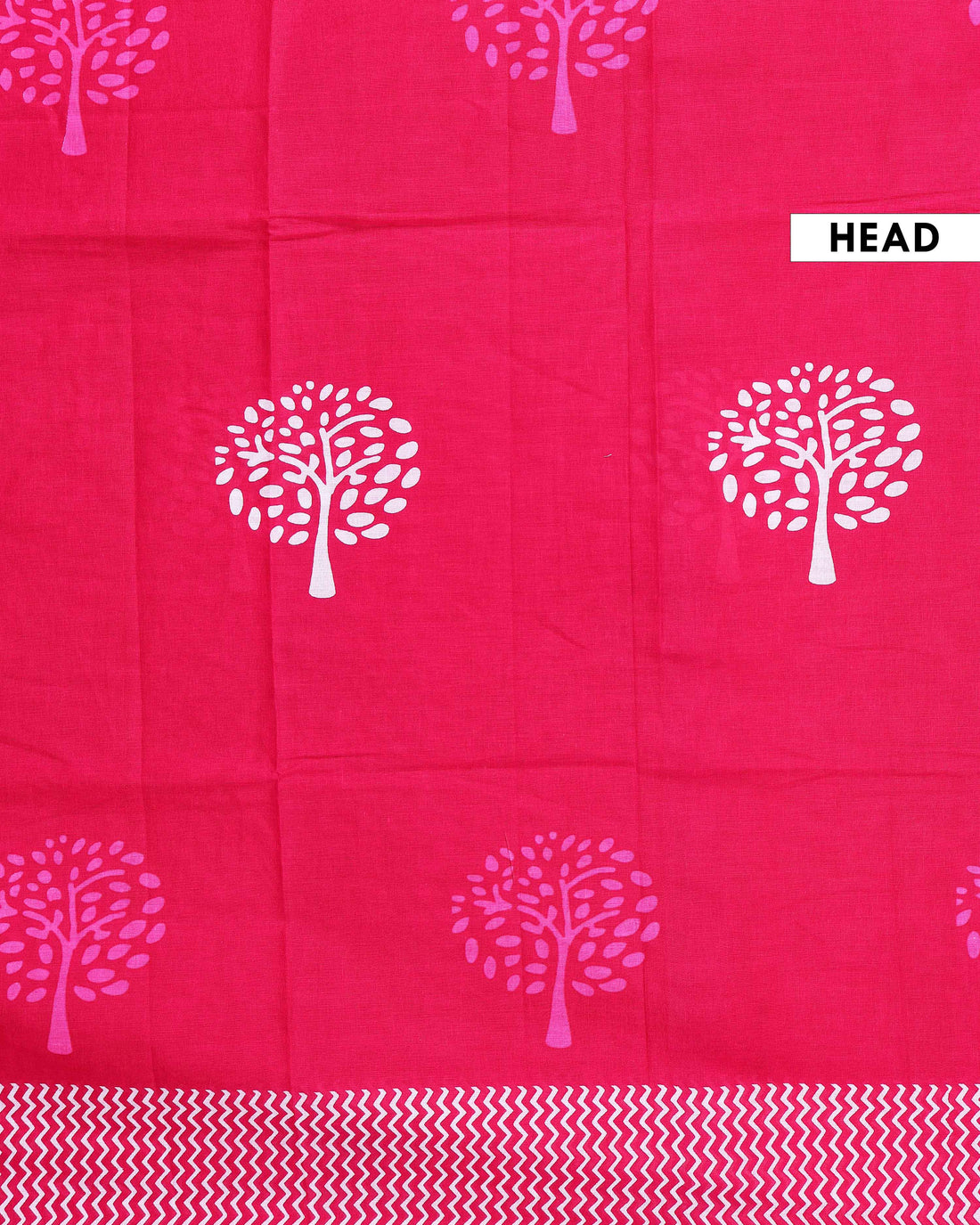Handloom Mul Mul Cotton Saree with Tree Motif and Zigzag Border - Pink