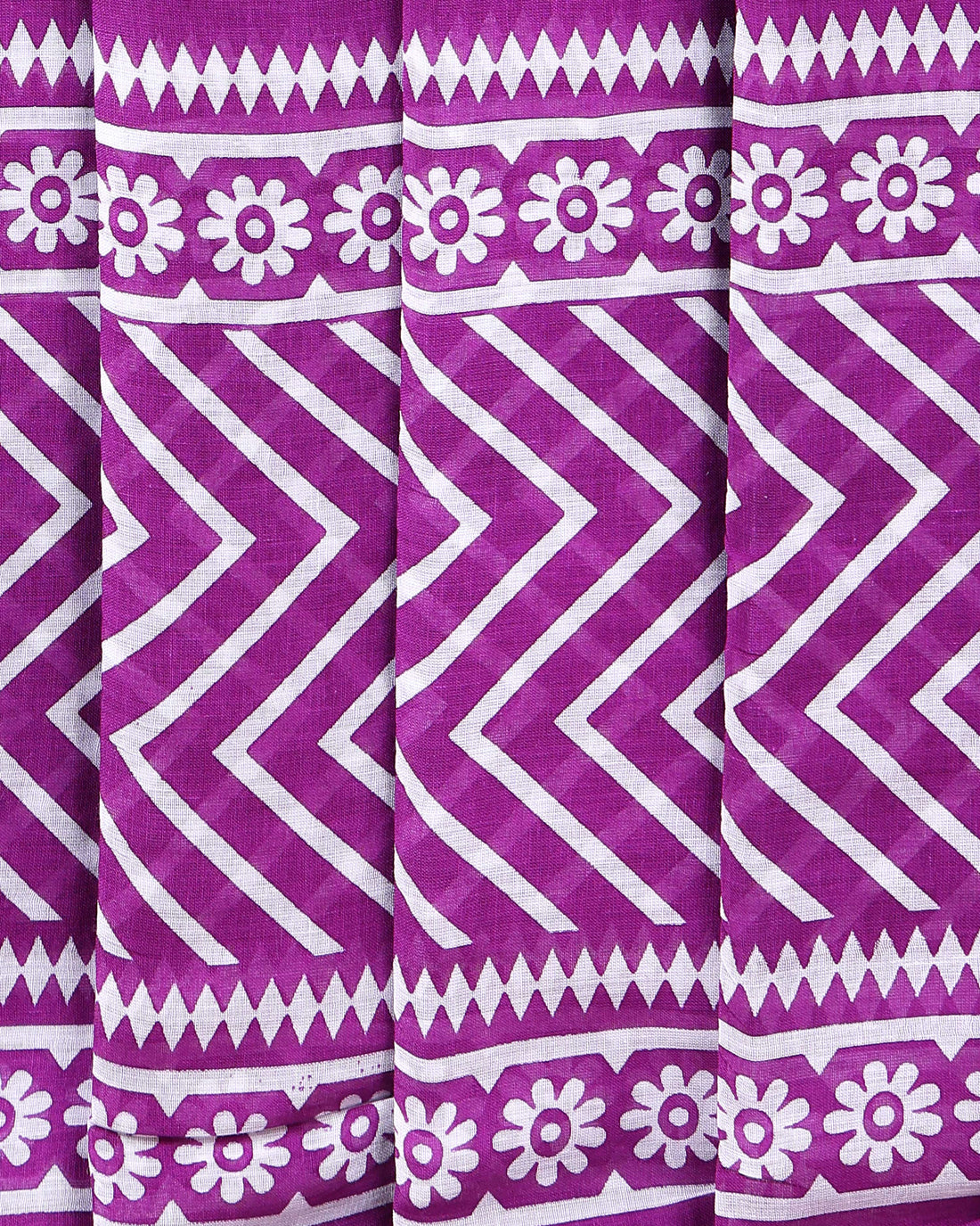 Handloom Mulmul Cotton Saree with Block Print Pallu and Border - Purple