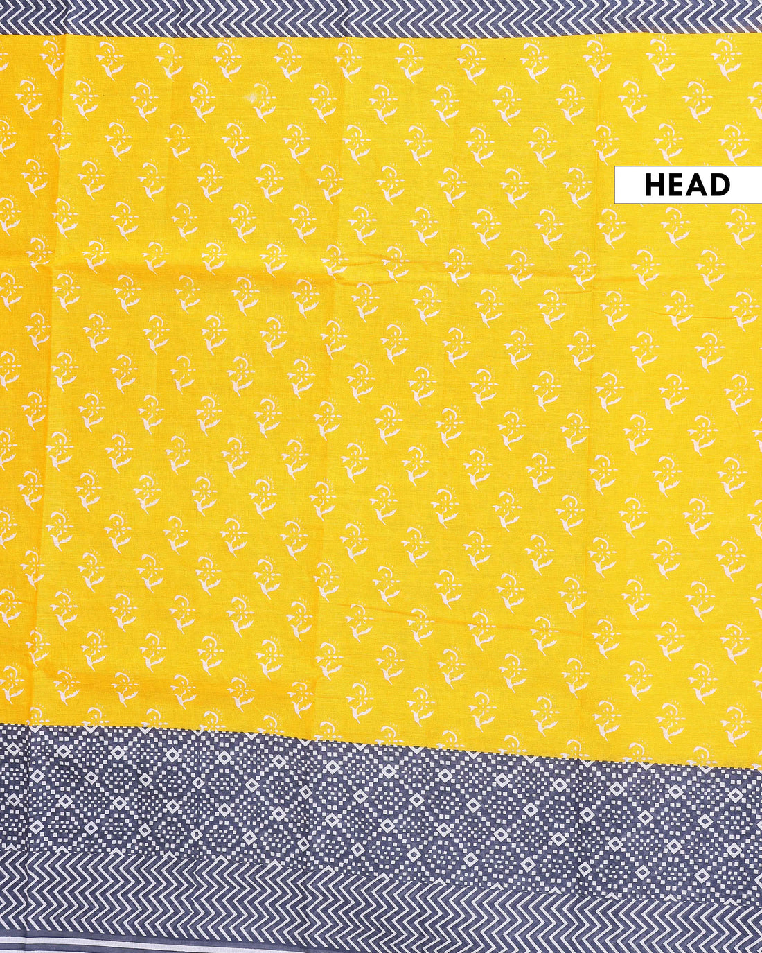 Handloom Mulmul Saree with Printed Body and Striped Pallu - Yellow