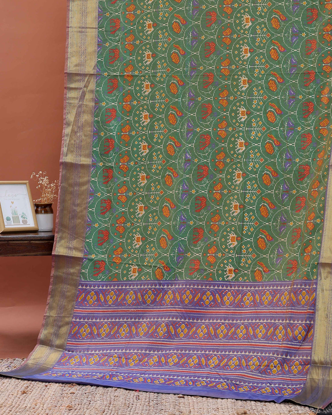Handloom Patola Saree with Intricate Elephant and Floral Motifs - Green