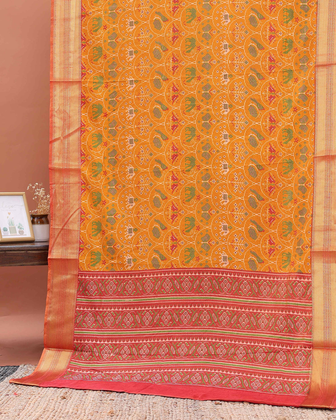 Handloom Patola Semi-Silk Saree with Intricate Border and Pallu - Orange