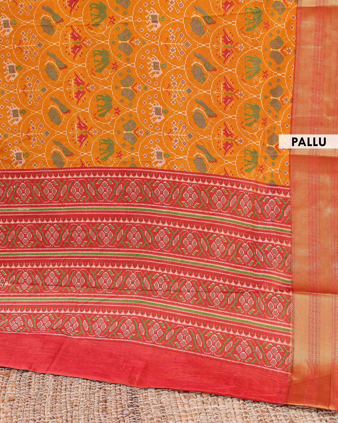 Handloom Patola Semi-Silk Saree with Intricate Border and Pallu - Orange