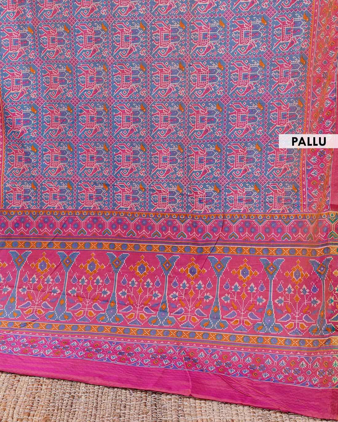 Handloom Patola Semi-Silk Saree with Intricate Geometric and Floral Motifs - Blue