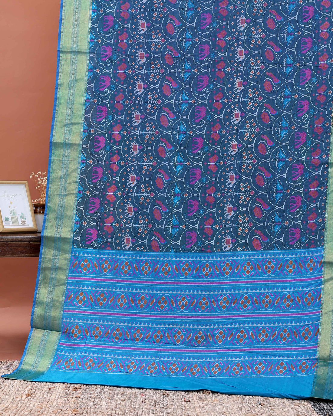 Handloom Patola Semi Silk Saree with Traditional Ikkat Weave  - Blue